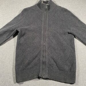 Banana Republic Full Zip Cardigan Mens Small Gray Diamond Cable Knit Luxury